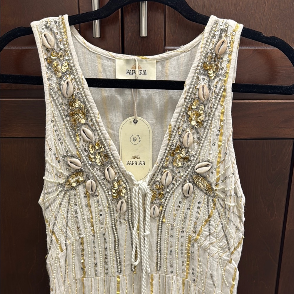 Embellished Sleeveless Dress with Shell Accents